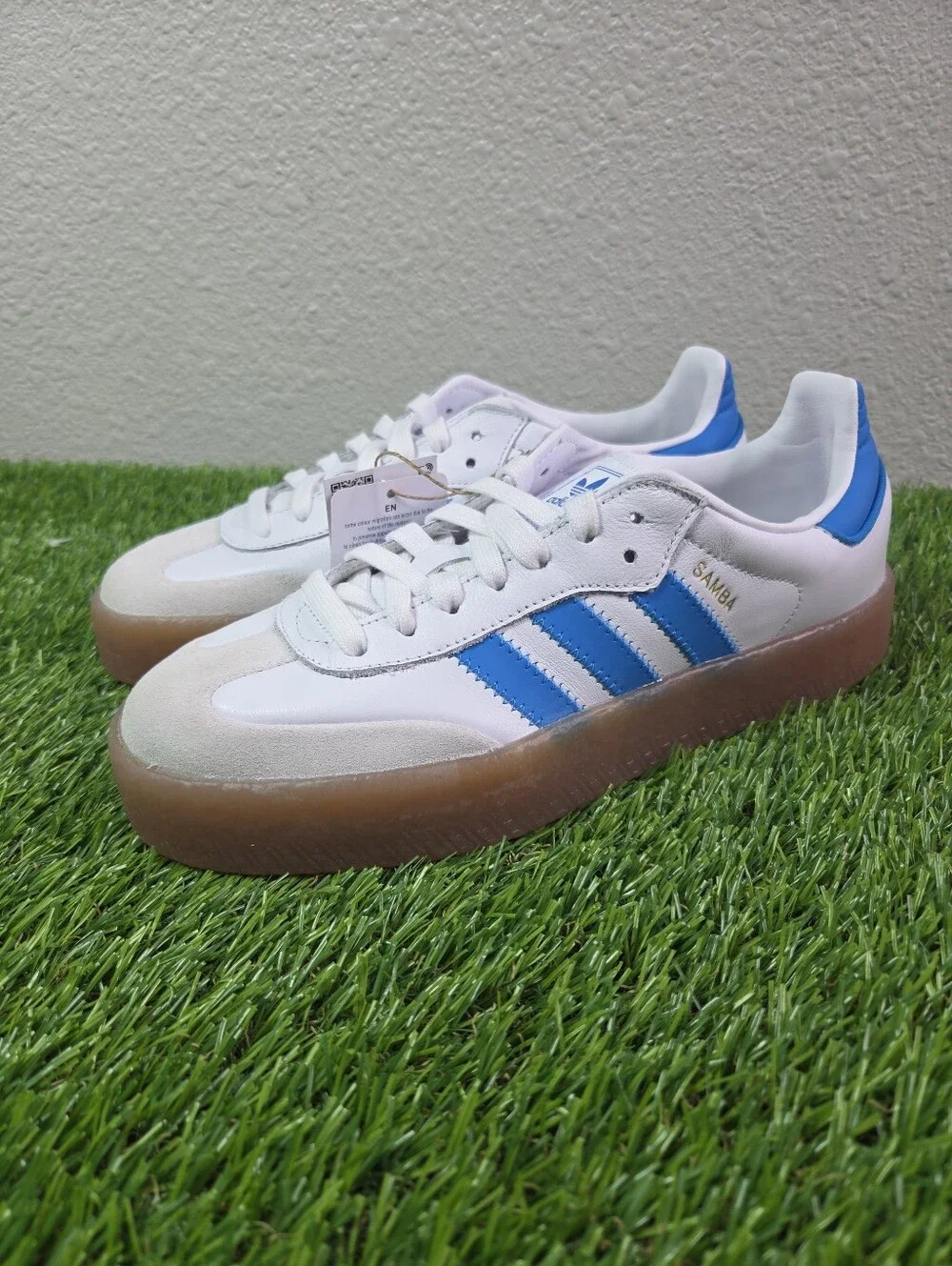 Adidas Samba J White Bright Blue Gum JQ1236 GS Size 5.5/Women's Size 7